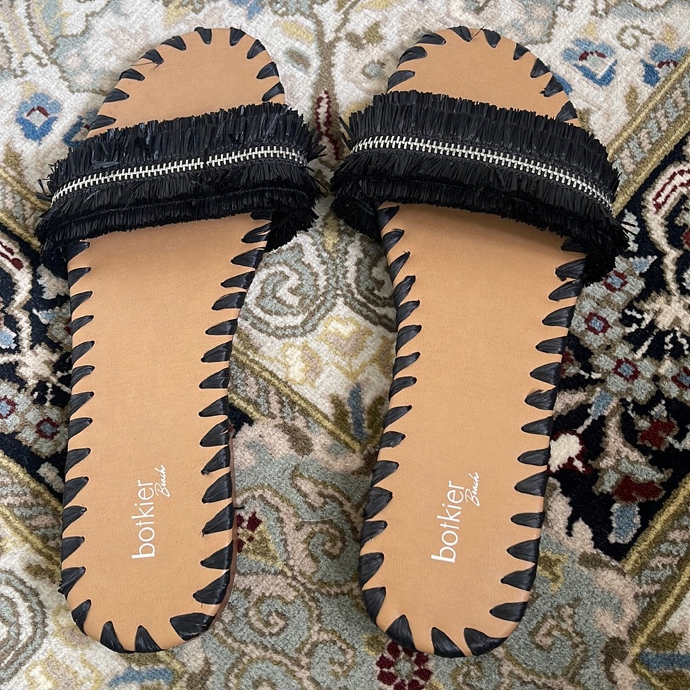 Botkier Beach Slides! Black raffia with zipper. Like new size 8